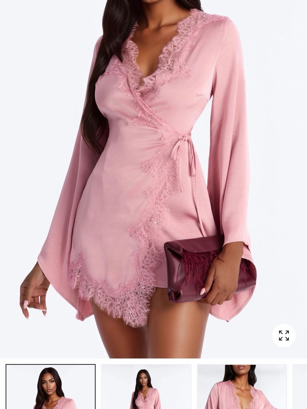 Fashion Nova Blush Pink Lace-Trim Wrap Mini Dress